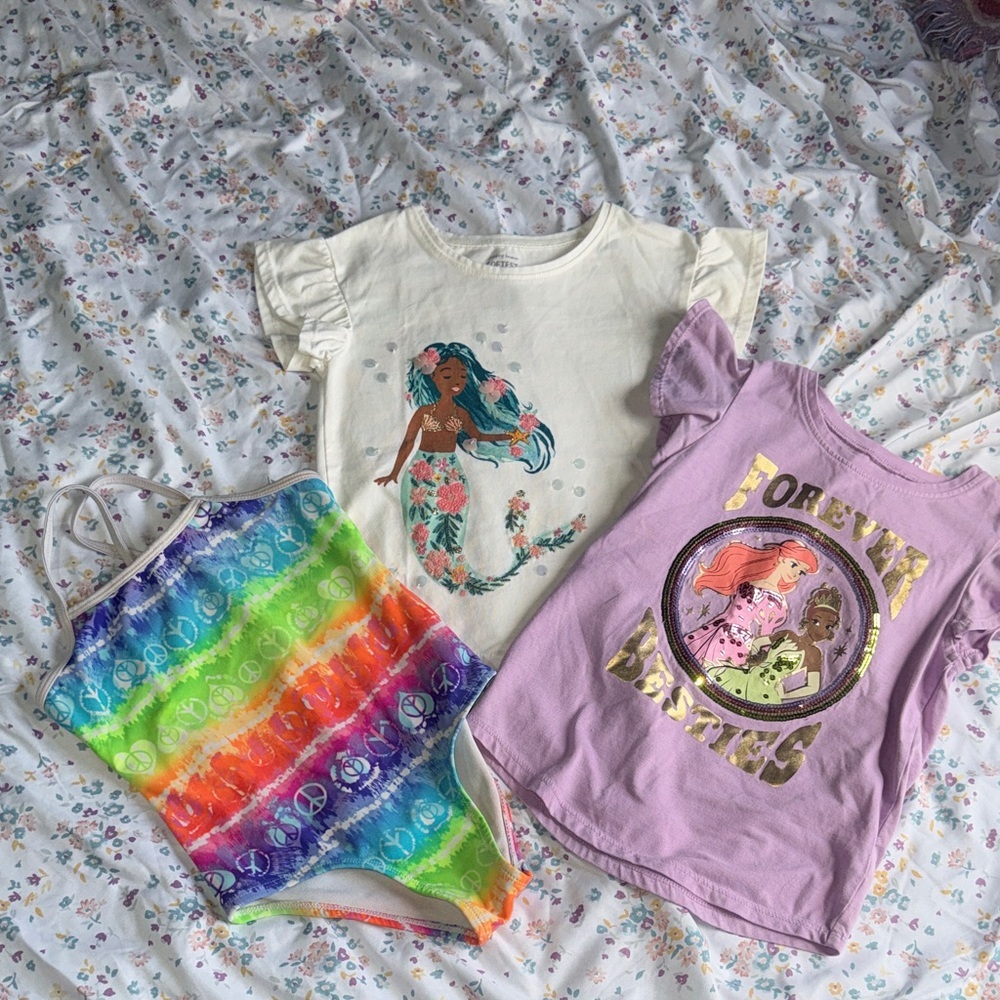 Jumping Beans Girl’s Mermaid and Princess Tops with Rainbow Swimsuit Bundle